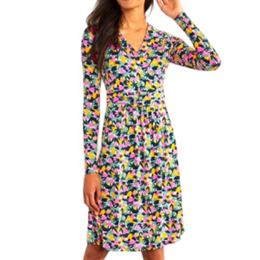 💐BODEN Layla Jersey Faux Wrap Tropical Palm Dress size 2P